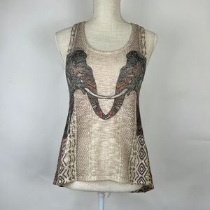 GINGER G from Anthropologie knit tank elephants tan and black S